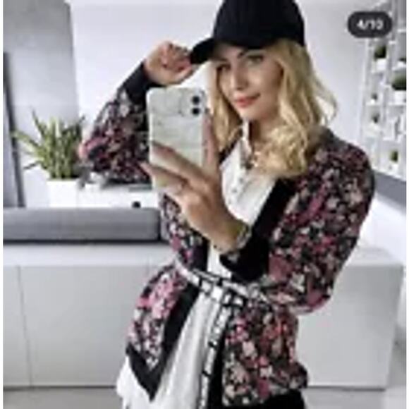 Zara Floral Jacquard Knit Cardigan Sweater Size Small - Picture 3 of 10